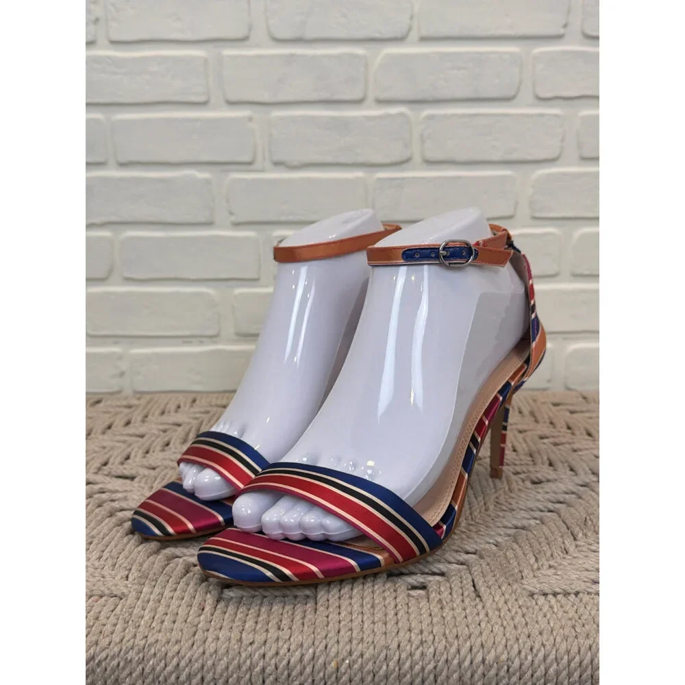 Kelly & Katie Kirstie Striped Satin Ankle-Strap Heels Multi Size 7.5